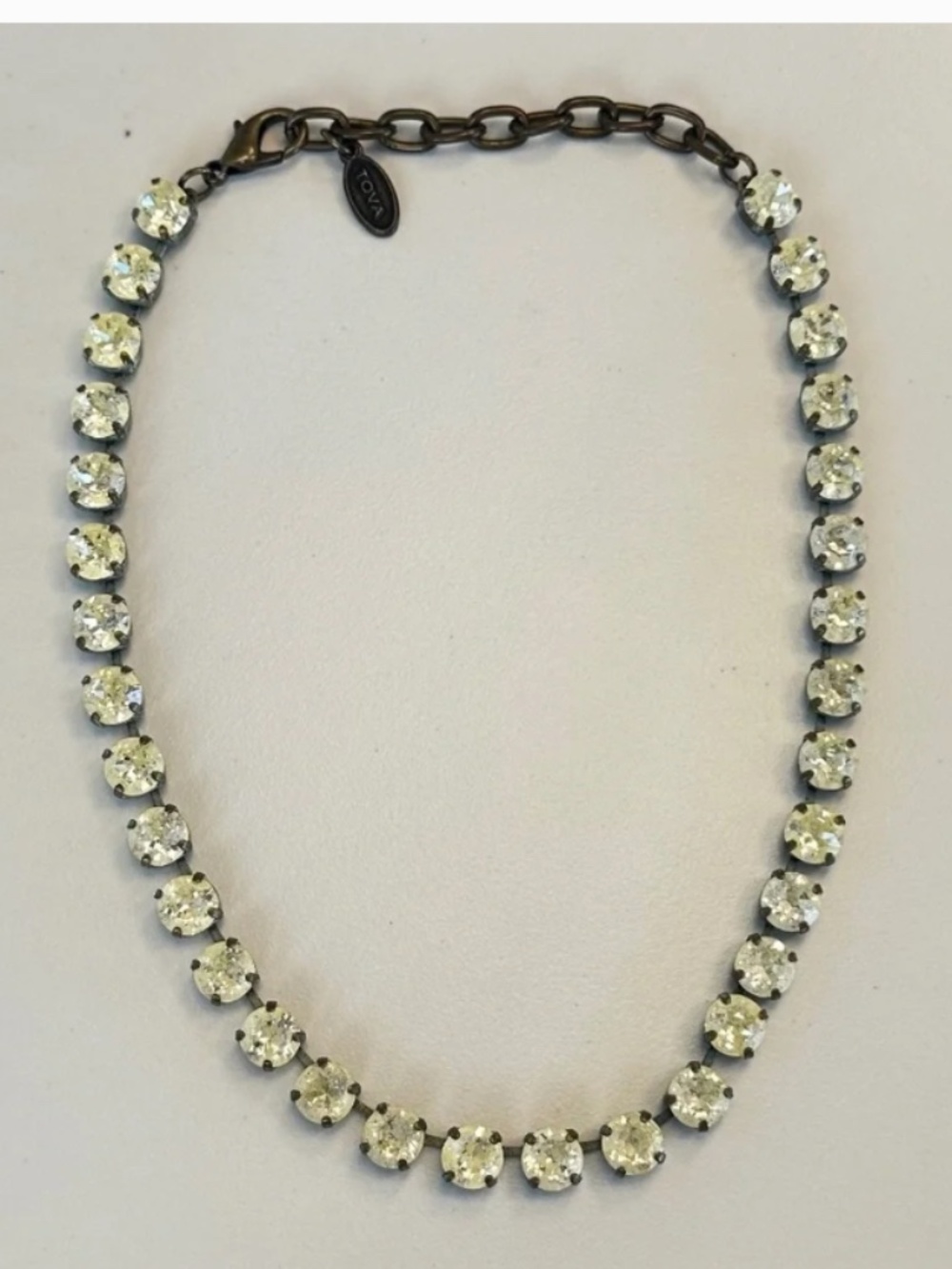 TOVA Vintage Inspired Crystal Necklace w/ Yellow Patina Wash in Brass - Picture 7 of 11
